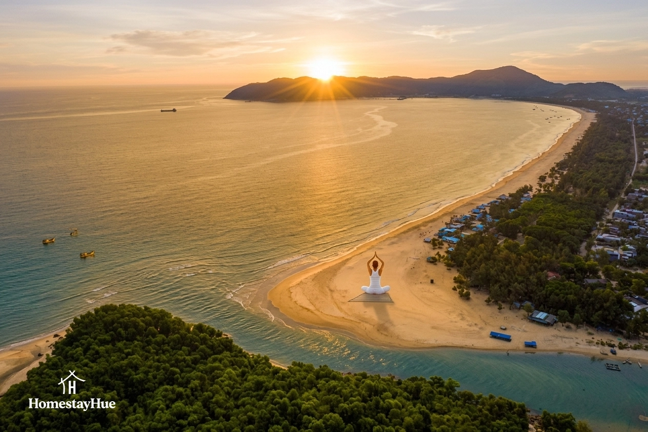 Yoga đón bình minh tại bãi biển Cảnh Dương