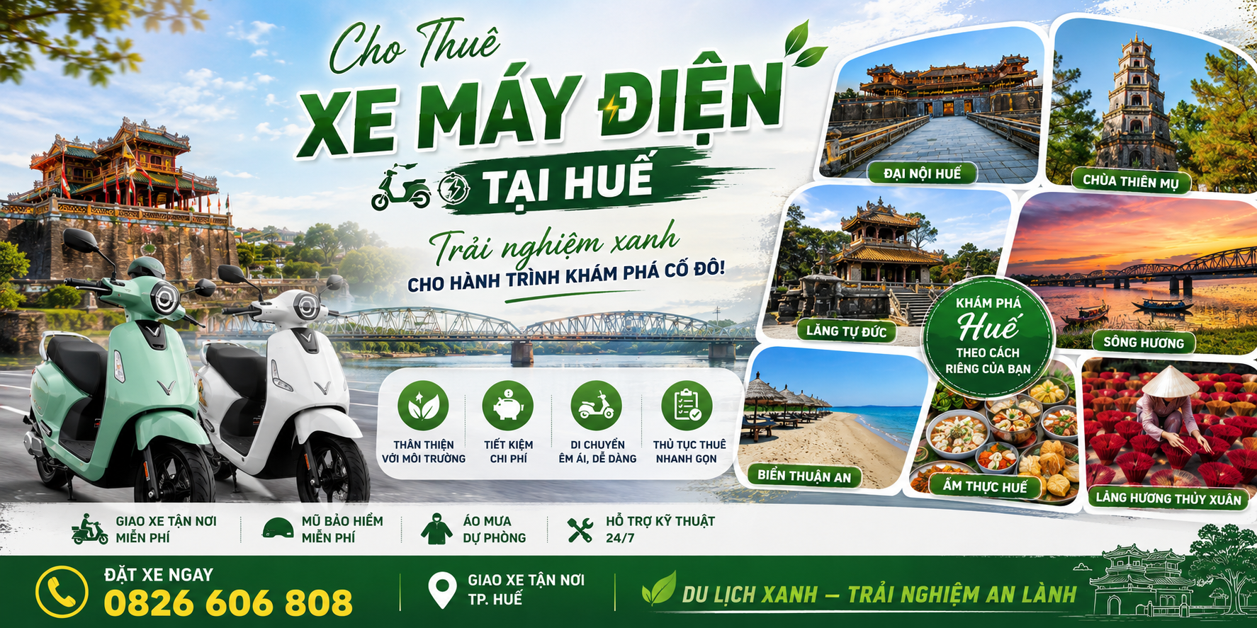 Cho Thuê Xe Máy Điện Tại Huế – Trải Nghiệm Du Lịch Xanh Giữa Lòng Cố Đô
